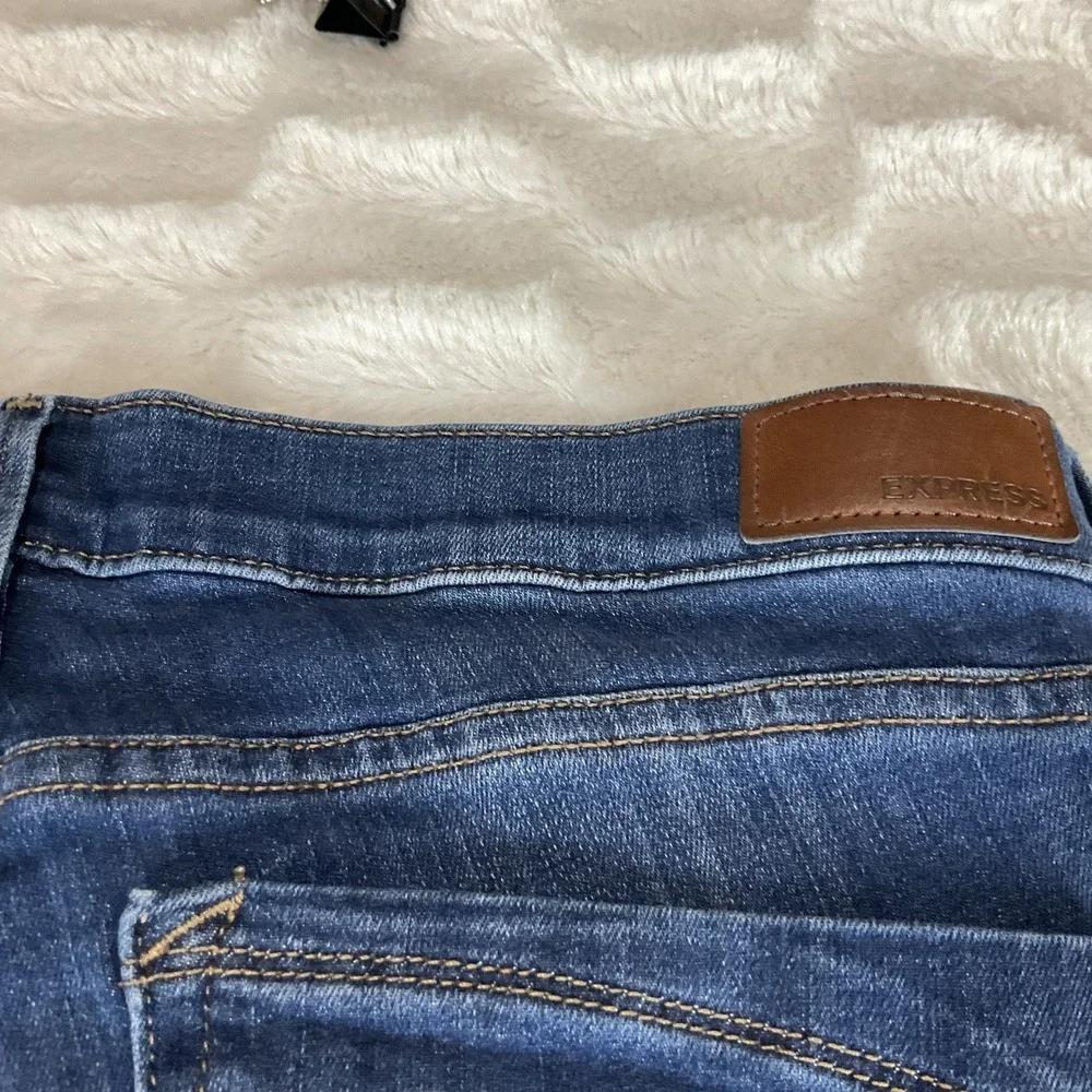 Express  Womens 12S  Blue Denim Jeans Cotton Stretch Distressed Mid Rise Legging